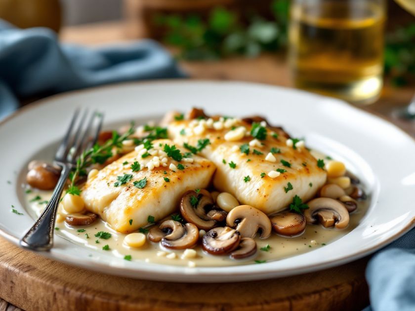 Pike in White Wine Sauce with Savory Mushrooms