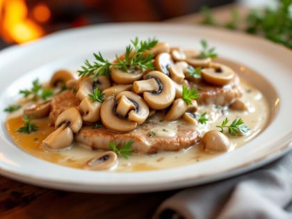 Creamy Veal, Turkey or Chicken Cutlet with Mushrooms: A Tasty and Comforting Recipe