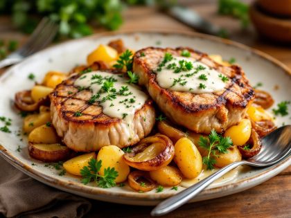 Savory Pork Chops with Roasted Potatoes