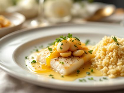 Sole Fillet with Honey Scallop Fricassée