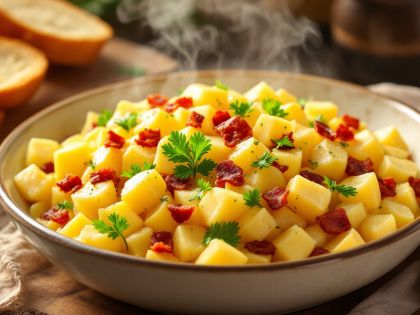 Recipe for Cooked Salad with Potatoes and Bacon